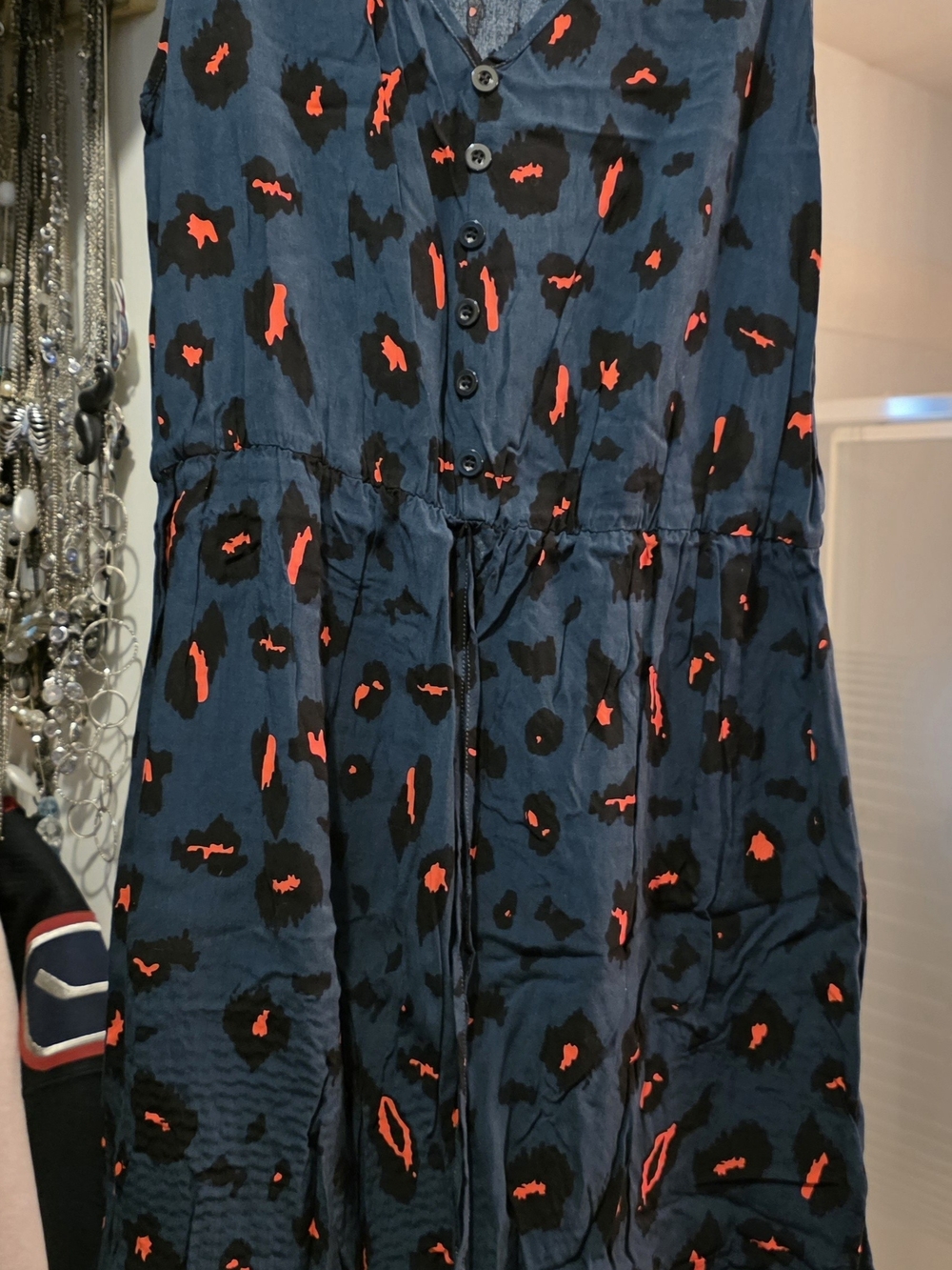 SHEIN Navy Blue Dress with Black and Red Print